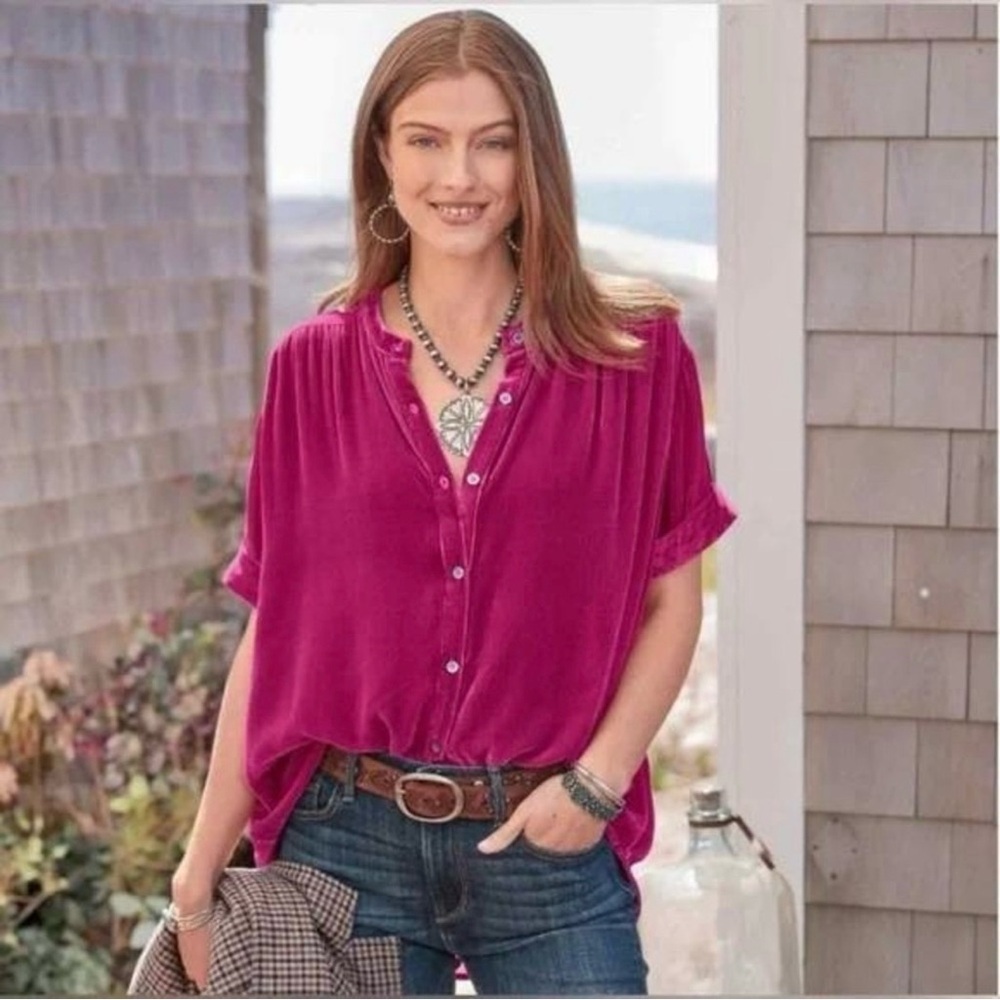 SUNDANCE Catalog Velvet Skies Top Fuscia Pink Boho size S